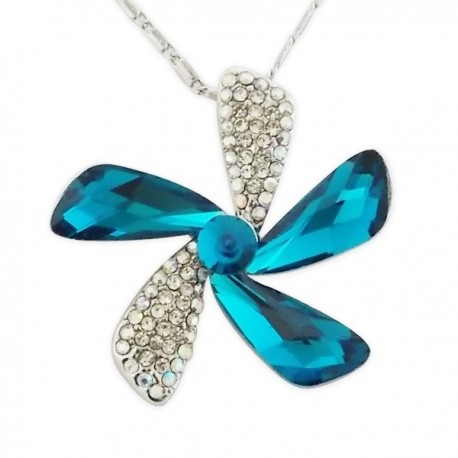 Collier à pendentif pétales de fleur à strass et faux cristaux bleus turquoise
