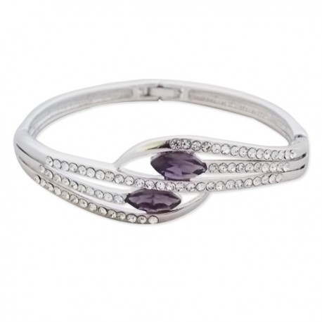 Bracelet argenté 5 branches et faux cristal violet