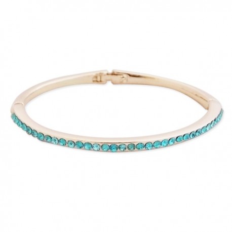 Bracelet rigide doré avec une rangé de strass bleus