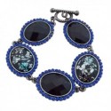 Bracelet 5 faux cristaux noirs et strass bleus