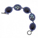Bracelet 5 faux cristaux noirs et strass bleus