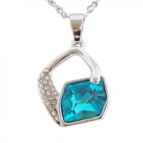 Collier avec pendentif losange et faux cristal turquoise