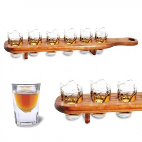 Plateau de service en bois 6 verres shooter