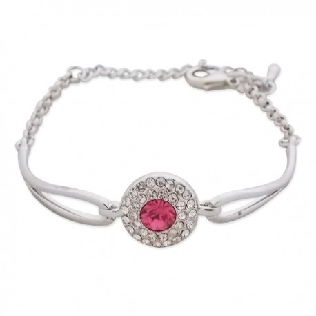 Bracelet fantaisie argenté cercle de strass et faux cristal rose