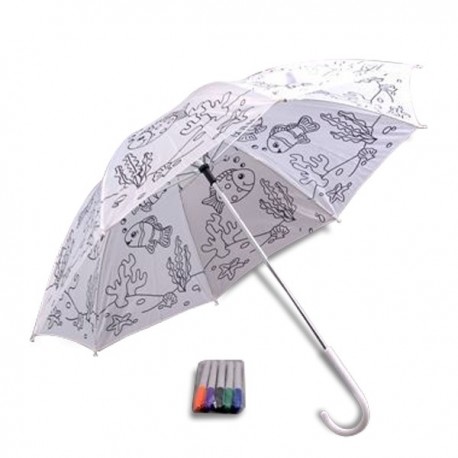 Parapluie à colorier motif poissons et feutres