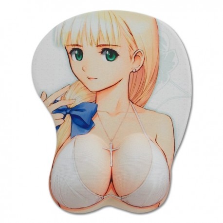 Tapis de souris en relief fille manga sexy blonde et nœud bleu 