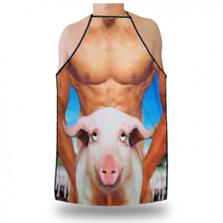 Tablier à motif homme sexy avec son petit cochon rose