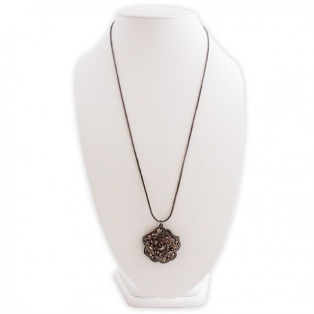 Collier fantaisie long couleur argent chromé à pendentif 2 roses