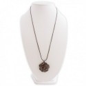 Collier fantaisie long couleur argent chromé à pendentif 2 roses