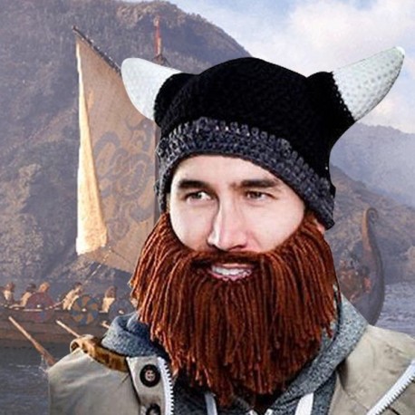 Bonnet crochet Viking avec barbe marron