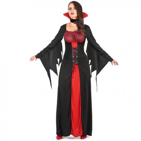Déguisement pour femme vampire robe rouge et noire