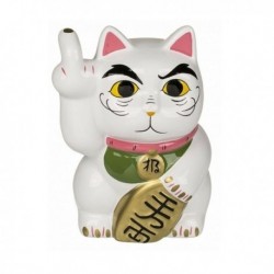 Tirelire chat maneki-neko avec doigt d’honneur 