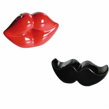 Salière et poivrière en forme de bouche et moustache