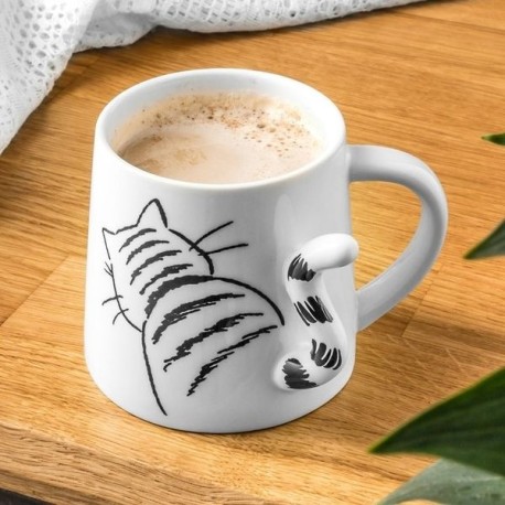 Mug avec Esquisse de Chat et Queue 3D: Une Tasse Unique pour Amateurs de Chats