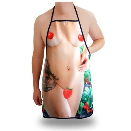 Tablier humoristique femme nue et fruits