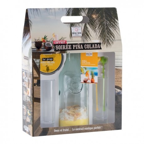 Coffret cocktail exotique soirée Piña Colada en carafe et 2 verres