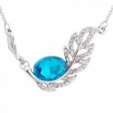 Collier pendentif feuille strass et faux cristal bleu turquoise