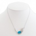 Collier pendentif feuille strass et faux cristal bleu turquoise