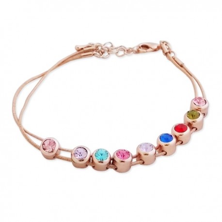 Bracelet double-chaîne avec 9 faux cristaux multicolores