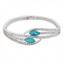 Bracelet argenté 5 branches strass et faux cristal turquoise