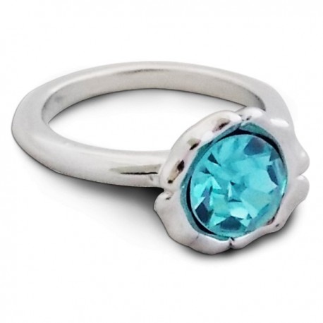 Bague argentée avec faux cristal bleu turquoise