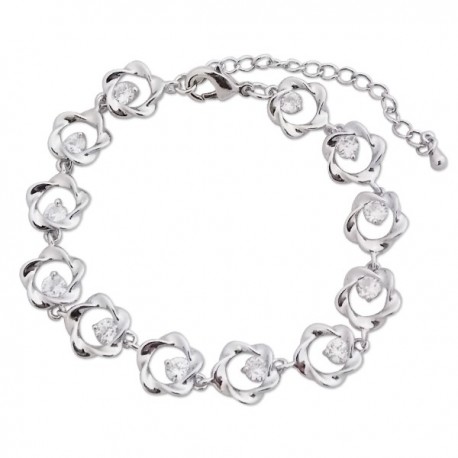 Bracelet petites fleurs argentées et faux diamants blancs