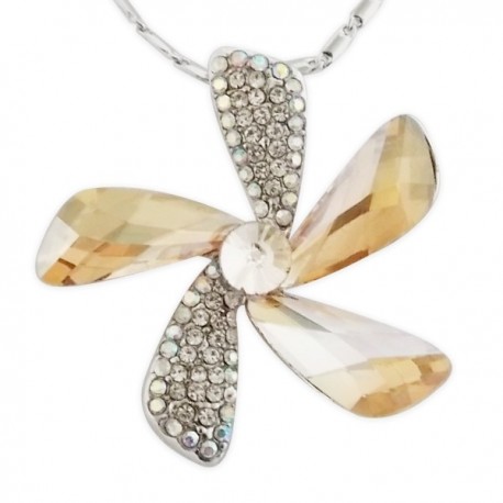 Collier pendentif fleur strass et fausses pierres dorées