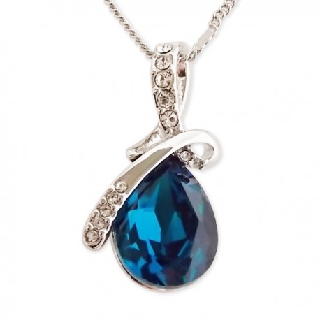 Collier avec pendentif goutte bleue et strass