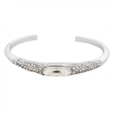Bracelet rigide semi-ouvert argenté à strass et faux cristal blanc