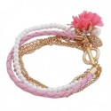 Bracelet doré à rose en tissu, perles blanches et strass