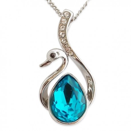 Collier argenté avec pendentif en forme de cygne avec pierre bleu turquoise