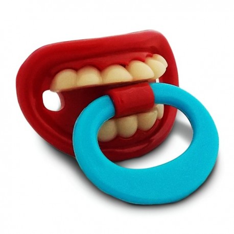 Sucette en forme de bouche avec dents et anneau