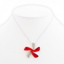 Collier pendentif fleur strass et fausse pierre rouge