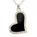 Collier pendentif coeur noir et strass